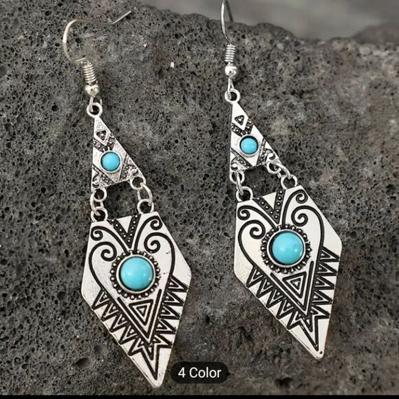 Turquoise earrings retro Bohemian geometric dangle new f2 - Picture 1 of 2